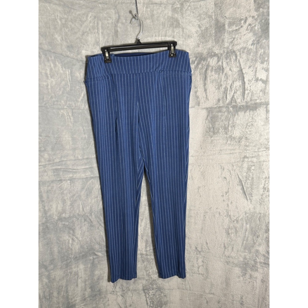 Betabrand Dress Pant stretch Blue Pinstripe XL Long Straight Leg Trousers